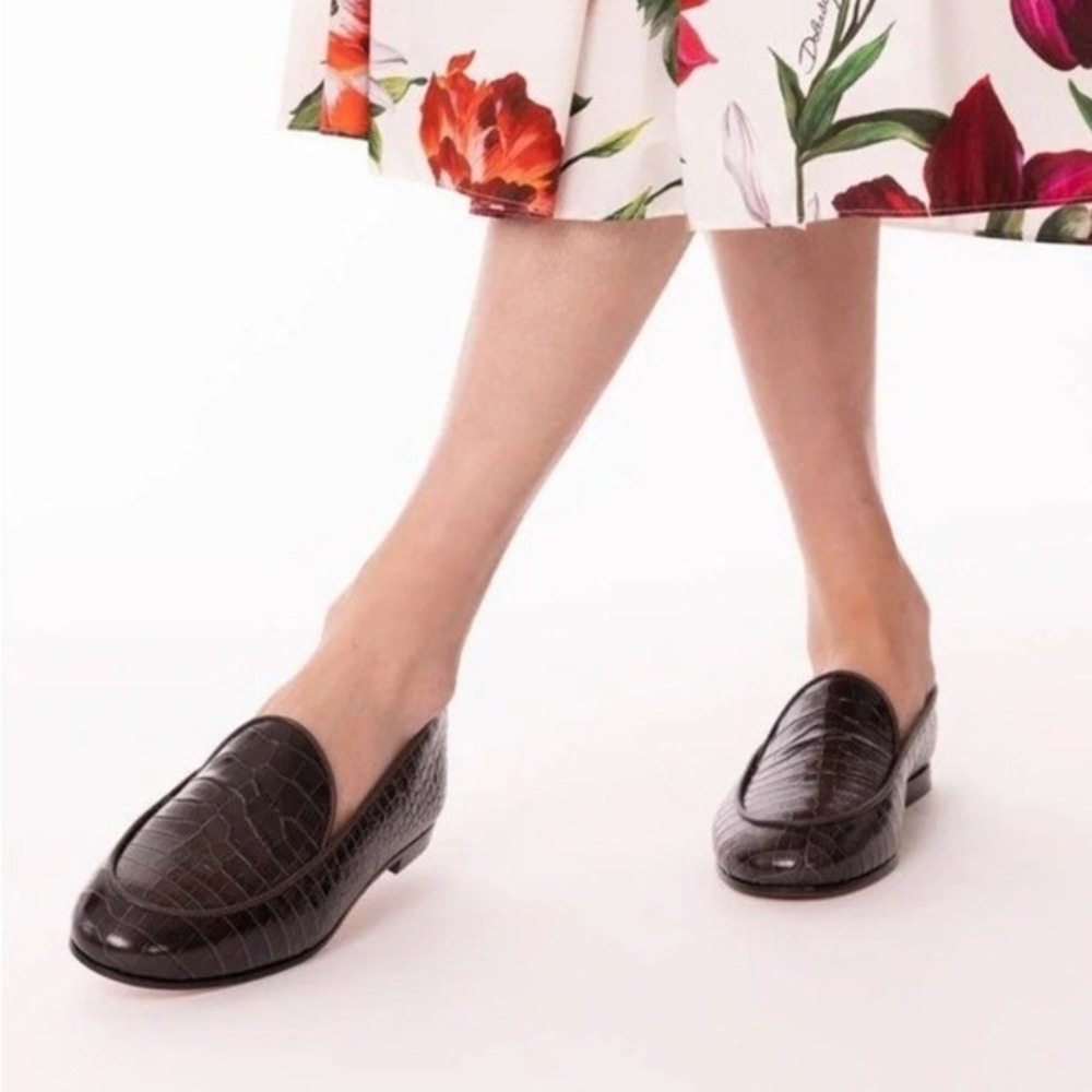Aquazzura Guanto Loafers 39.5 Dark Brown Croc Leather Corporate Goth Luxury Flat